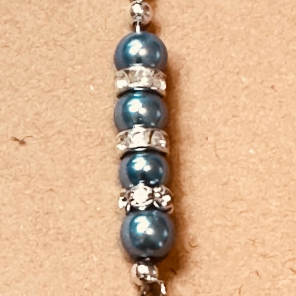 925 Sterling Silver Chain w/Blue Beads Crystal Rondelle’s & Om Charm Hand Made - Picture 5 of 13